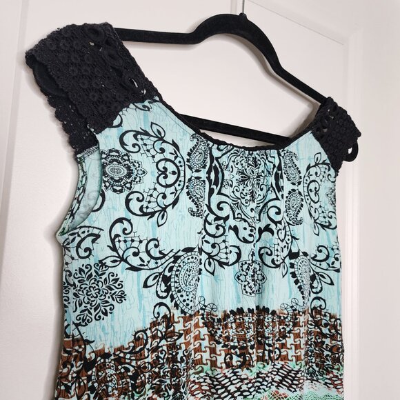 Bila eclectic Bohemian hippie earthy knitted crochet cap sleeve top size M - Picture 6 of 8